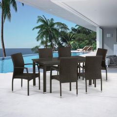 Комплект плетеной мебели T256A/YC379A-W53 Brown (6+1) + подушкина стульях в Нягани - nyagan.mebel24.online | фото 1