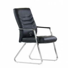 Кресло Barneo K-25 для посетителей и переговорных (хром, черная экокожа) в Нягани - nyagan.mebel24.online | фото