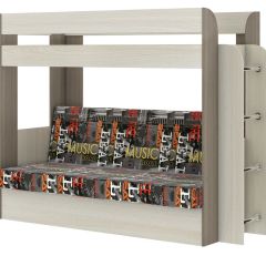 Кровать 2-х ярусная с диваном Карамель 75 (Музыка) Ясень шимо светлый/темный в Нягани - nyagan.mebel24.online | фото