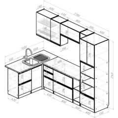 Кухонный гарнитур Ноктюрн мега прайм 1500х2700 мм в Нягани - nyagan.mebel24.online | фото 2