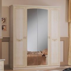 Шкаф 4-х дверный с зеркалами (08.244) Ирина (беж) в Нягани - nyagan.mebel24.online | фото