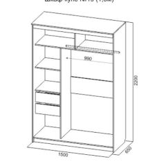 Шкаф-купе №19 Серия 3 Квадро (1500) Ясень Анкор светлый в Нягани - nyagan.mebel24.online | фото 4