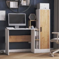 Стол компьютерный СКМ-2 ЛДСП Белый/Дуб крафт золотой в Нягани - nyagan.mebel24.online | фото
