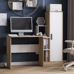 Стол компьютерный СКМ-2 ЛДСП Белый/Дуб сонома в Нягани - nyagan.mebel24.online | фото