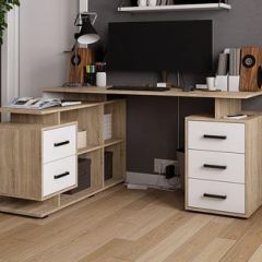 Стол компьютерный угловой СКМУ-3 Белый/Дуб сонома в Нягани - nyagan.mebel24.online | фото