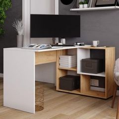 Стол компьютерный угловой СКМУ-4 Белый/Дуб крафт золотой в Нягани - nyagan.mebel24.online | фото