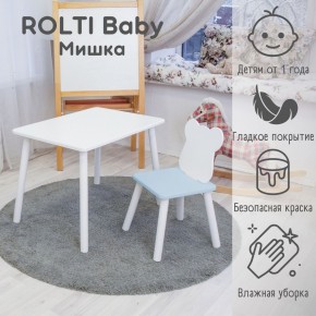 Детский комплект стол и стул «Мишка» Rolti Baby  (голубая столешница/белое сиденье/белые ножки) в Нягани - nyagan.mebel24.online | фото