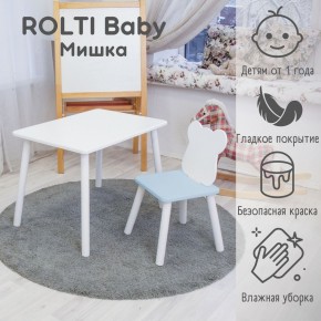 Детский комплект стол и стул «Мишка» Rolti Baby  (голубая столешница/голубое сиденье/белые ножки) в Нягани - nyagan.mebel24.online | фото