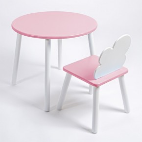 Комплект детский стол КРУГЛЫЙ и стул ОБЛАЧКО ROLTI Baby (розовая столешница/розовое сиденье/белые ножки) в Нягани - nyagan.mebel24.online | фото