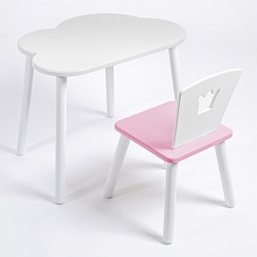 Комплект детский стол ОБЛАЧКО и стул КОРОНА ROLTI Baby (белая столешница/розовое сиденье/белые ножки) в Нягани - nyagan.mebel24.online | фото