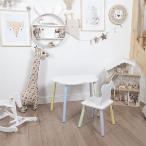 Комплект детский стол ОБЛАЧКО и стул МИШКА ROLTI Baby (белая столешница/белое сиденье/цветные ножки) в Нягани - nyagan.mebel24.online | фото