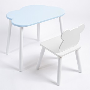 Комплект детский стол ОБЛАЧКО и стул МИШКА ROLTI Baby (голубая столешница/белое сиденье/белые ножки) в Нягани - nyagan.mebel24.online | фото